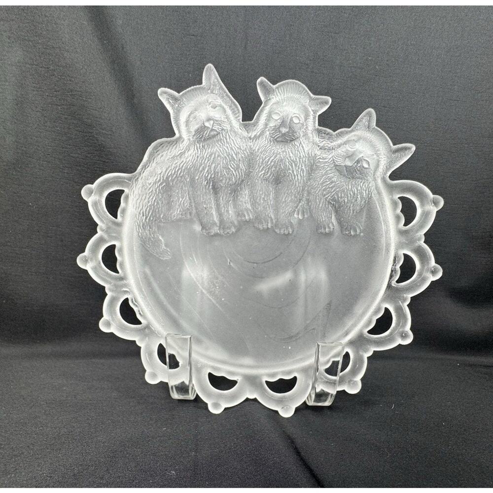 Vintage Westmoreland 3 Kitten Plate Frosted Glass Decorative MCM UV Reactive
